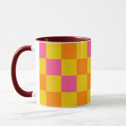 Orange Yellow Pink Checkered Pattern Design  マグカップ (左)