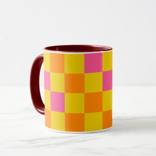 Orange Yellow Pink Checkered Pattern Design  マグカップ (正面左)
