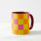 Orange Yellow Pink Checkered Pattern Design  マグカップ (正面右)
