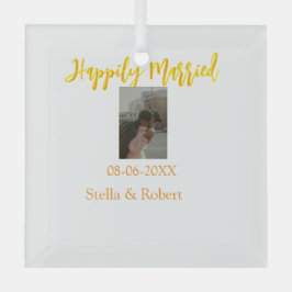 Orange yellow retro photo happily married couple ガラスオーナメント
