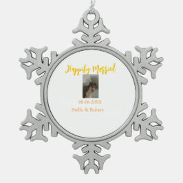 Orange yellow retro photo happily married couple スノーフレークピューターオーナメント