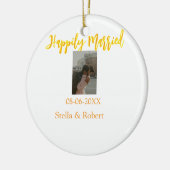 Orange yellow retro photo happily married couple セラミックオーナメント (左)