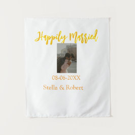 Orange yellow retro photo happily married couple タペストリー