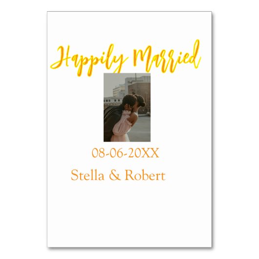Orange yellow retro photo happily married couple テーブルナンバー (正面)