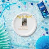 Orange yellow retro photo happily married couple ペーパープレート (パーティー)