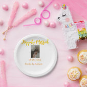 Orange yellow retro photo happily married couple ペーパープレート (パーティー)