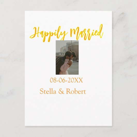 Orange yellow retro photo happily married couple ポストカード (正面)