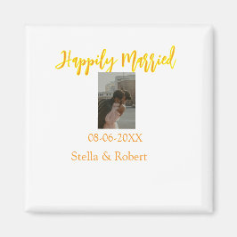 Orange yellow retro photo happily married couple マグネット