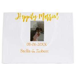 Orange yellow retro photo happily married couple ラージペーパーバッグ