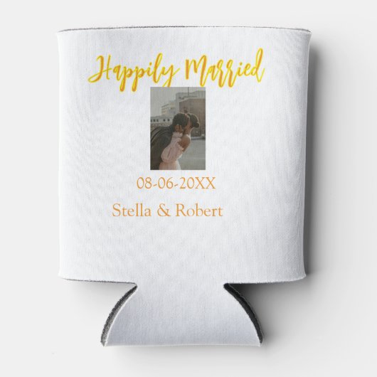 Orange yellow retro photo happily married couple 缶クーラー (正面)