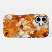 ORANGE YELLOW WHITE FALL ANEMONE POPPY FLOWERS iPhone 16ケース (裏面横)