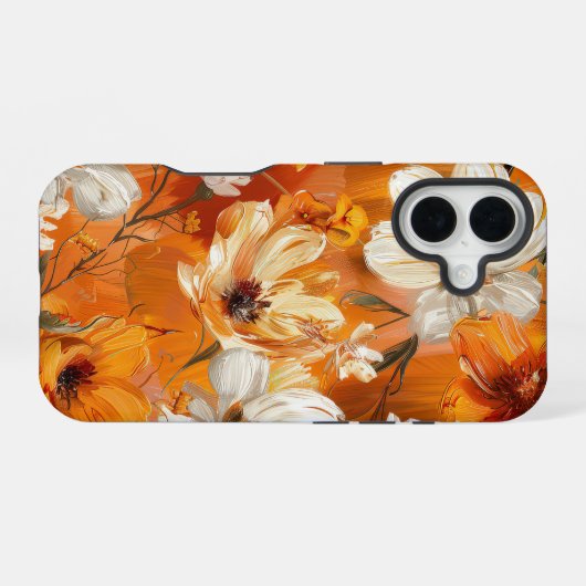 ORANGE YELLOW WHITE FALL ANEMONE POPPY FLOWERS iPhone 16ケース (裏面横)