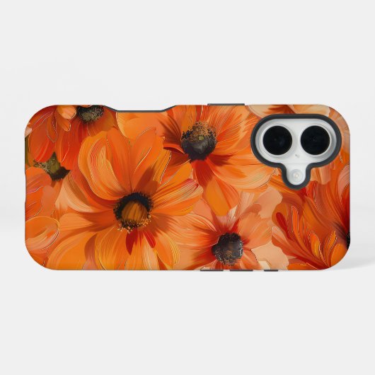ORANGE YELLOW WHITE FALL ANEMONE POPPY FLOWERS iPhone 16ケース (裏面横)
