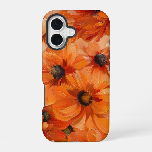 ORANGE YELLOW WHITE FALL ANEMONE POPPY FLOWERS iPhone 16ケース (裏面)