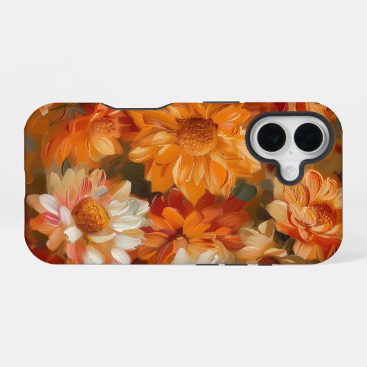 ORANGE YELLOW WHITE FALL ANEMONE POPPY FLOWERS iPhone 16ケース (裏面横)