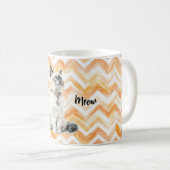 Orange Zigzag Stripes White Cat Meow コーヒーマグカップ (正面右)