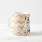 Orange Zigzag Stripes White Cat Meow コーヒーマグカップ (正面左)