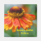 Orange Zinnia Flower Personalized Wedding  マグネット (正面)