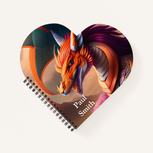 Oranger Drache, fantasievolle Digital Art ノートブック (正面)