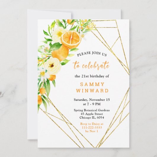 Oranges and Flowers Birthday 招待状 (正面)