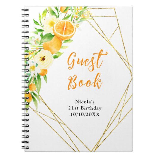 Oranges and Flowers Birthday Guest Book ノートブック (正面)