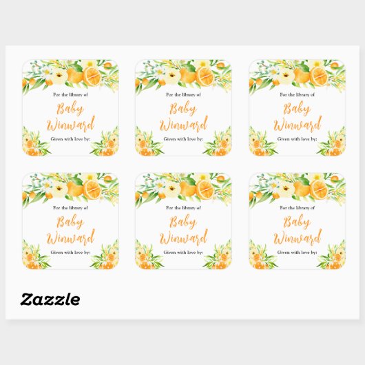Oranges Citrus Baby Shower Bookplate スクエアシール (シート)