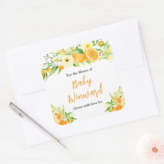 Oranges Citrus Baby Shower Bookplate スクエアシール (封筒)
