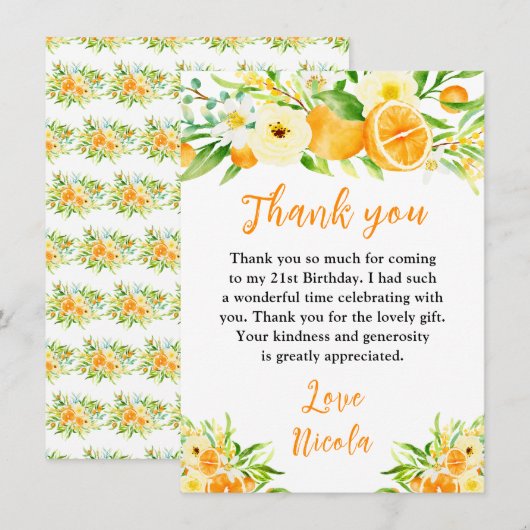 Oranges Citrus Birthday サンキューカード (正面/裏面)