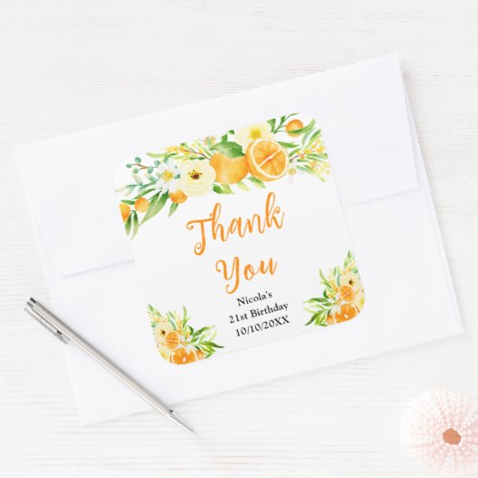 Oranges Citrus Birthday Thank You スクエアシール (封筒)
