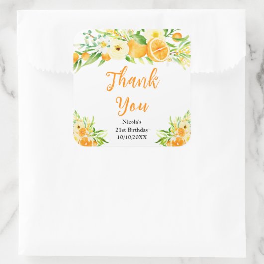Oranges Citrus Birthday Thank You スクエアシール (バッグ)