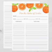Oranges Citrus Fruit Recipe Card Binder Insert (正面/裏面)