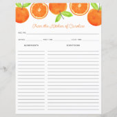 Oranges Citrus Fruit Recipe Card Binder Insert (正面)