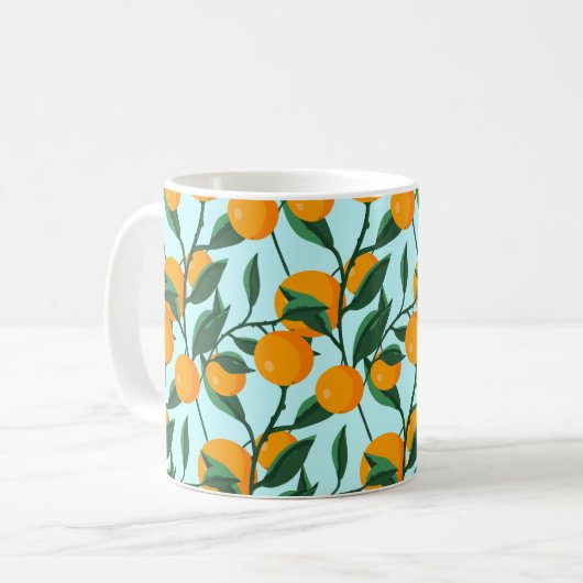 oranges on leaf branches seamless pattern, citrus  コーヒーマグカップ (正面左)