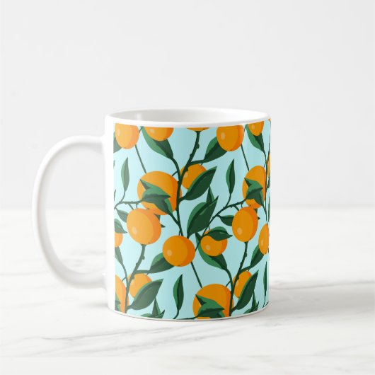 oranges on leaf branches seamless pattern, citrus コーヒーマグカップ (左)
