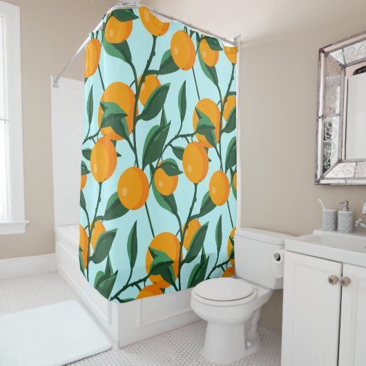 oranges on leaf branches seamless pattern, citrus シャワーカーテン (インサイチュ)