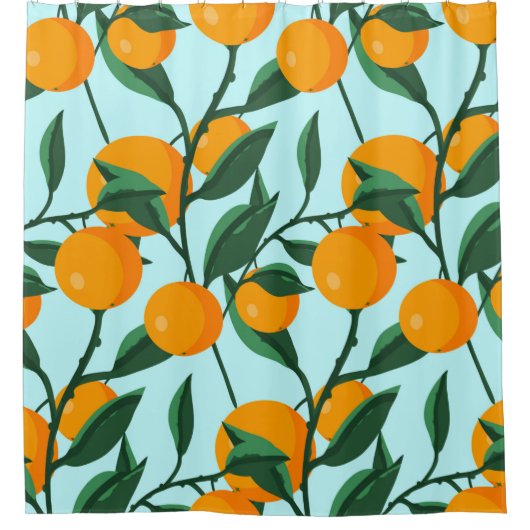 oranges on leaf branches seamless pattern, citrus シャワーカーテン (正面)
