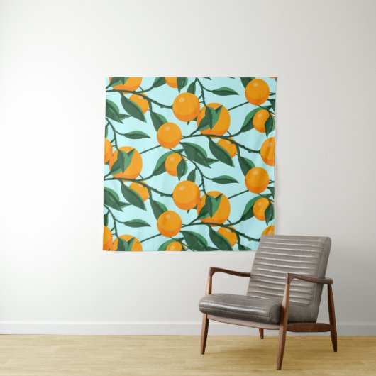 oranges on leaf branches seamless pattern, citrus  タペストリー (インサイチュ(横))