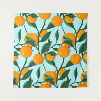 oranges on leaf branches seamless pattern, citrus  タペストリー