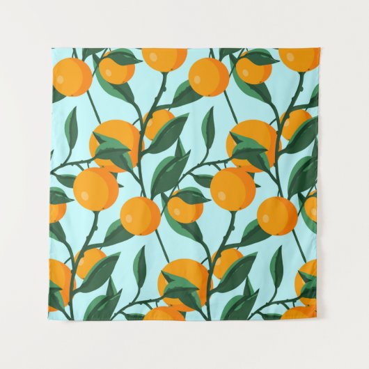 oranges on leaf branches seamless pattern, citrus  タペストリー (正面)