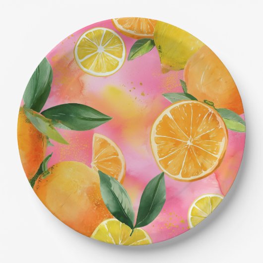 Oranges spring party plates ペーパープレート (正面)