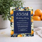 Oranges White Flowers Navy Blue 100th Birthday 招待状