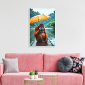 Orangutan with Orange Umbrella キャンバスプリント (インサイチュ (リビング))