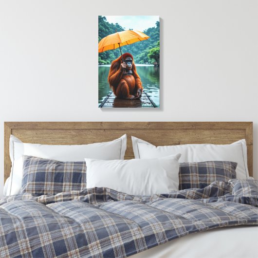 Orangutan with Orange Umbrella キャンバスプリント (インサイチュ (寝室))