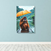 Orangutan with Orange Umbrella キャンバスプリント (インサイチュ (ウッドフロア))