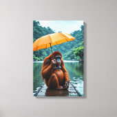 Orangutan with Orange Umbrella キャンバスプリント (正面)