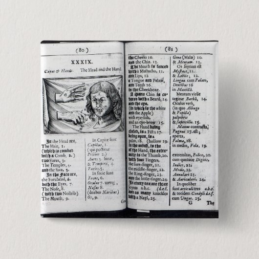 「Orbis Sensualium Pictus 缶バッジ (正面)