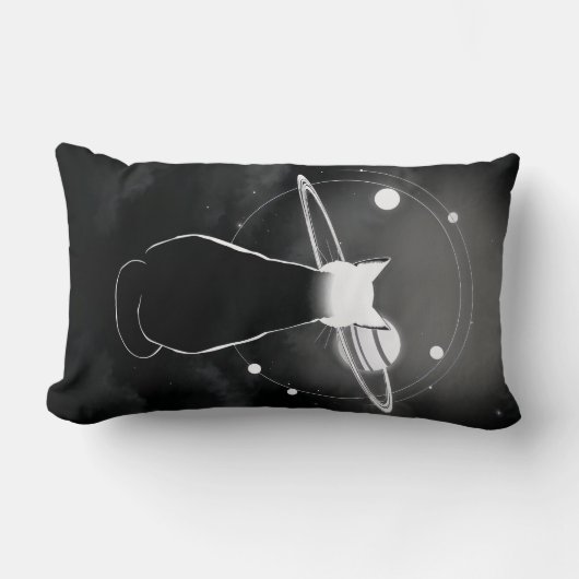 Orbiting Cosmic Cat  Pillow — Minimalist Design ランバークッション (正面)