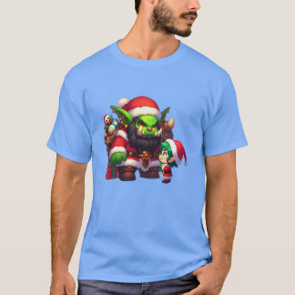 Orc Santaプレゼントをリトル小妖精や小人 Tシャツ