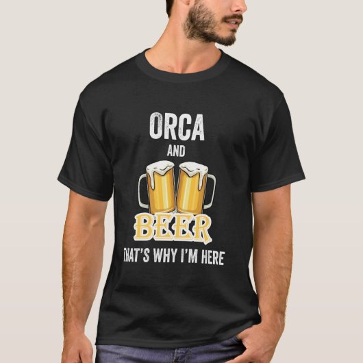OrcaとBeerだから私はここにいる長袖 Tシャツ (正面)