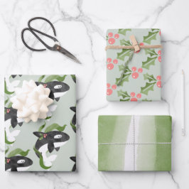 Orcaクリスマスラッピング紙フラットシートセット3 ラッピングペーパーシート